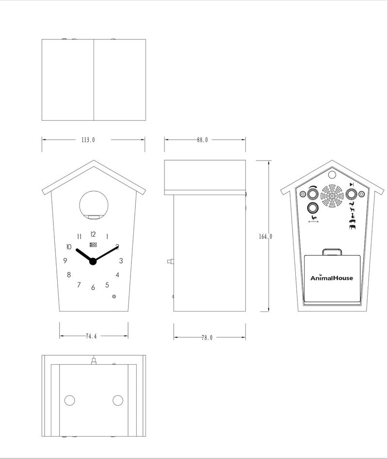 KOOKOO AnimalHouse Green, Small Cuckoo Clock with 5 Farm Animals Sounds (Natural Field Recordings) - Image 4